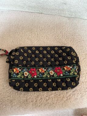 Vera Bradley Black Quilted Floral Cosmetic Makeup Case Pouch